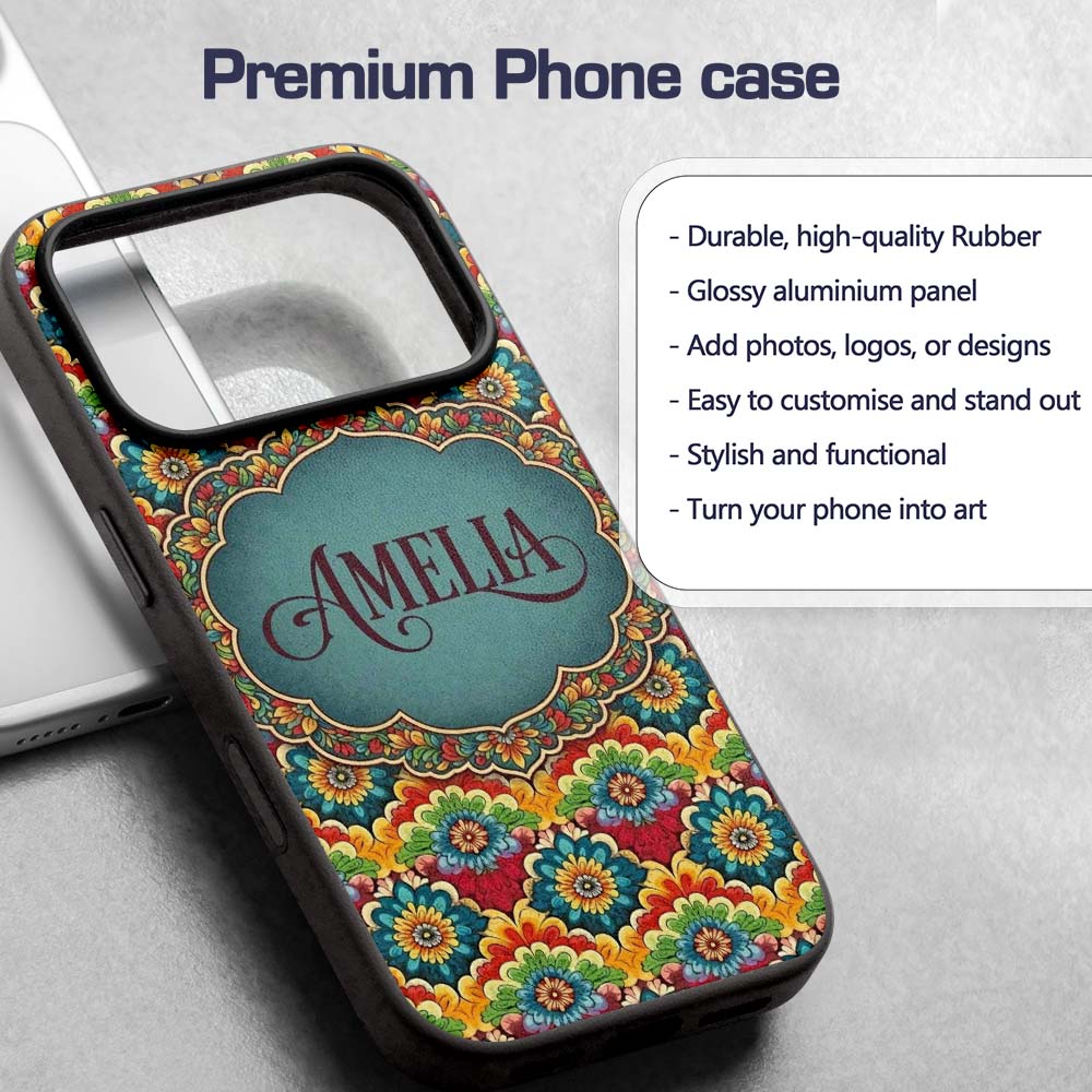 Colorful Floral Tile Bold Symmetry Printed Design Custom Name Protective Phone Case Mobile Cover Durable Everyday Smartphone Shock Resistant