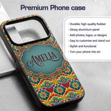 Colorful Floral Tile Bold Symmetry Printed Design Custom Name Protective Phone Case Mobile Cover Durable Everyday Smartphone Shock Resistant