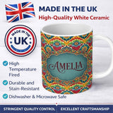 Personalized Custom Name Colorful Floral Tile Bold Symmetry Seamless Pattern Name Cute 11oz Ceramic Coffee Tea Mug White Large Handle