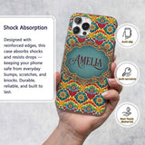 Colorful Floral Tile Bold Symmetry Printed Design Custom Name Protective Phone Case Mobile Cover Durable Everyday Smartphone Shock Resistant