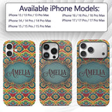 Colorful Floral Tile Bold Symmetry Printed Design Custom Name Protective Phone Case Mobile Cover Durable Everyday Smartphone Shock Resistant