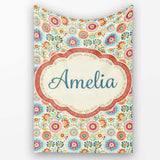 Playful Vintage Floral Scatter Bright Garden Seamless Pattern Name  Personalised Custom Name Super Soft Fleece Blanket Bed Sofa Throw