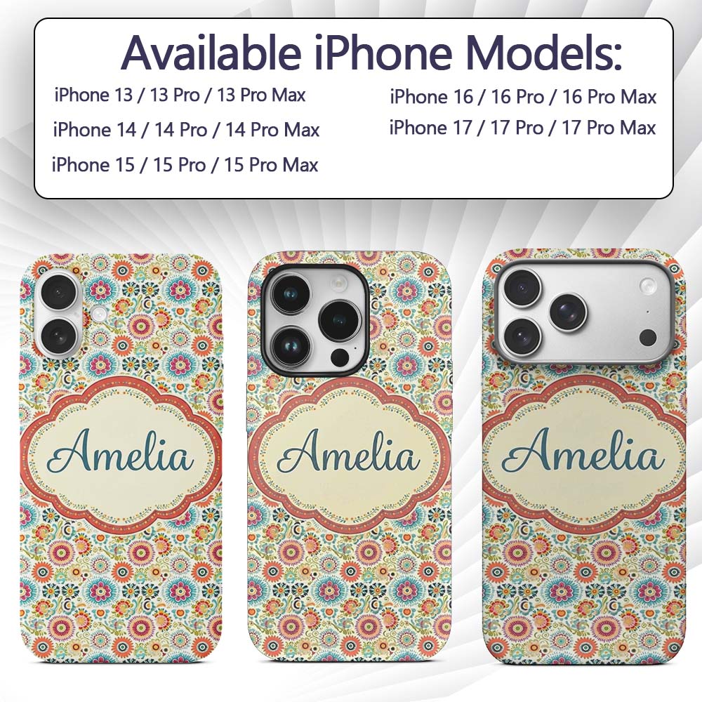 Playful Vintage Floral Scatter Bright Garden Custom Name Protective Phone Case Mobile Cover Durable Everyday Smartphone Shock Resistant
