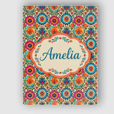 Personalised Name Vibrant Folk Floral Custom Modern Room Accent Creative Decorator Style Canvas Wall Art Print Decor Picture Ready to Hang