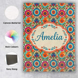 Personalised Name Vibrant Folk Floral Custom Modern Room Accent Creative Decorator Style Canvas Wall Art Print Decor Picture Ready to Hang
