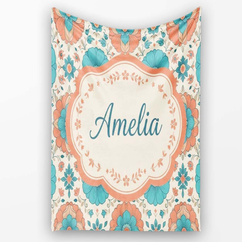 Soft Pastel Daisy Floral Repeating Vintage Seamless Pattern Name  Personalised Custom Name Super Soft Fleece Blanket Bed Sofa Throw