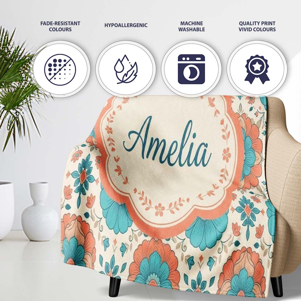 Soft Pastel Daisy Floral Repeating Vintage Seamless Pattern Name  Personalised Custom Name Super Soft Fleece Blanket Bed Sofa Throw