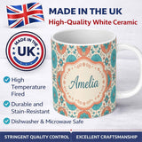 Personalized Custom Name Soft Pastel Daisy Floral Repeating Vintage Seamless Pattern Name 11oz Ceramic Coffee Tea Mug White Large Handle