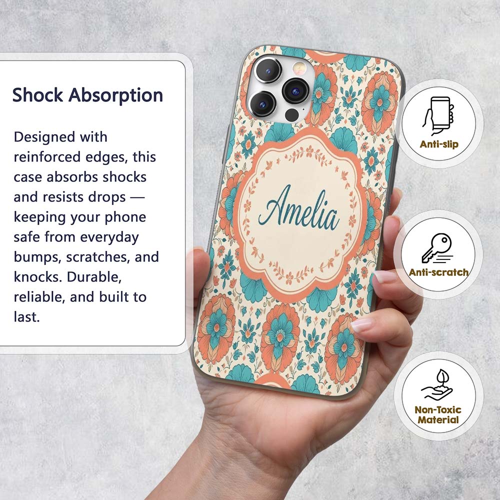 Soft Pastel Daisy Floral Repeating Printed Design Custom Name Protective Phone Case Mobile Cover Durable Everyday Smartphone Shock Resistant