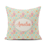 Custom Name Delicate Pastel Floral Tile Garden Pattern Name Cute Square Filled Cushion Throw Pillow Sofa Bed Home Decor Zip Washable UK Made
