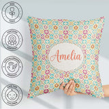 Custom Name Delicate Pastel Floral Tile Garden Pattern Name Cute Square Filled Cushion Throw Pillow Sofa Bed Home Decor Zip Washable UK Made