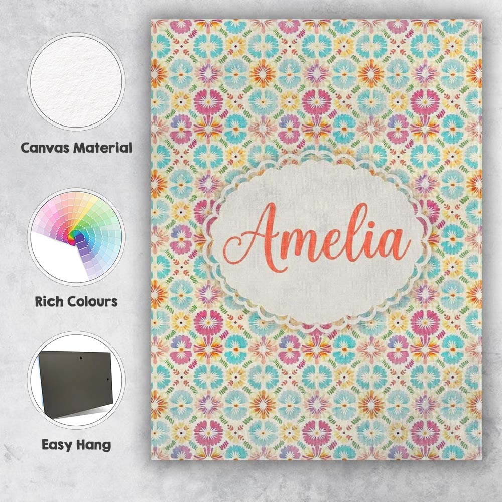 Personalised Name Delicate Pastel Floral Custom  Unique Gift Idea Elegant Feature Canvas Wall Art Print Decor Picture Ready to Hang