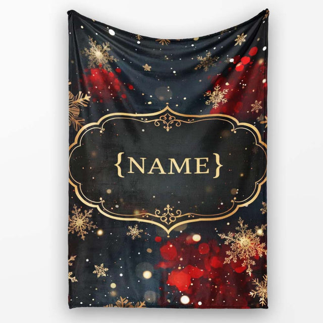 Dark Festive Snowflake Sparkle Seamless Pattern Perfect Gift for Her  Personalised Custom Name Super Soft Fleece Blanket Bed Sofa Throw
