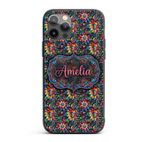 Vibrant Neon Floral Swirl Psychedelic Garden Custom Name Protective Phone Case Mobile Cover Durable Everyday Smartphone Shock Resistant