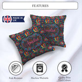 Custom Name Vibrant Neon Floral Swirl Psychedelic Garden Pattern Square Filled Cushion Throw Pillow Sofa Bed Home Decor Zip Washable UK Made