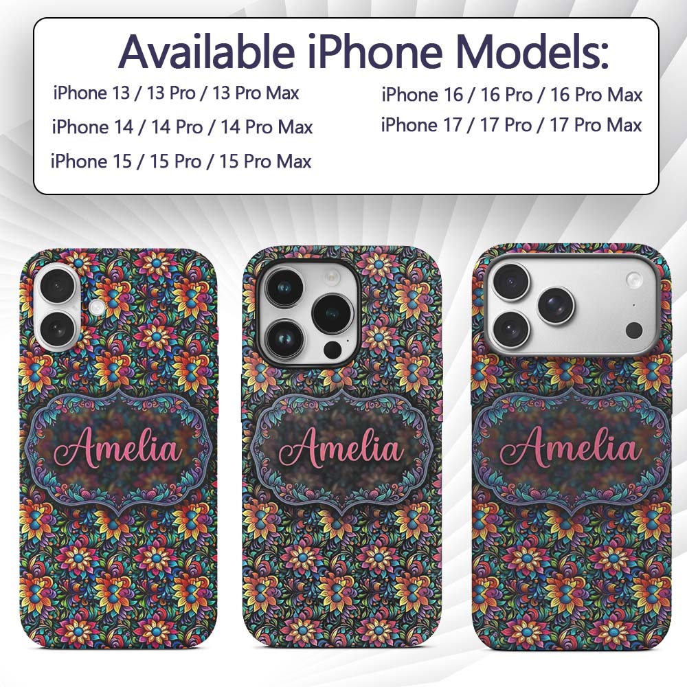 Vibrant Neon Floral Swirl Psychedelic Garden Custom Name Protective Phone Case Mobile Cover Durable Everyday Smartphone Shock Resistant