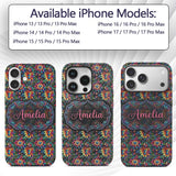 Vibrant Neon Floral Swirl Psychedelic Garden Custom Name Protective Phone Case Mobile Cover Durable Everyday Smartphone Shock Resistant