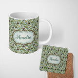 Personalized Custom Name Vintage Avocado Botanical Illustration Leaves Fruit Seamless 11oz Ceramic Coffee Tea Mug White Large Handle