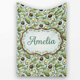 Vintage Avocado Botanical Illustration Leaves Fruit Seamless  Personalised Custom Name Super Soft Fleece Blanket Bed Sofa Throw