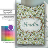 Vintage Avocado Botanical Illustration Leaves Fruit Seamless  Personalised Custom Name Super Soft Fleece Blanket Bed Sofa Throw