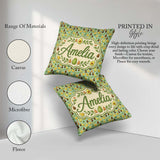 Custom Name Avocado and Pear Doodle Pastel Seamless Pattern Name Square Filled Cushion Throw Pillow Sofa Bed Home Decor Zip Washable UK Made
