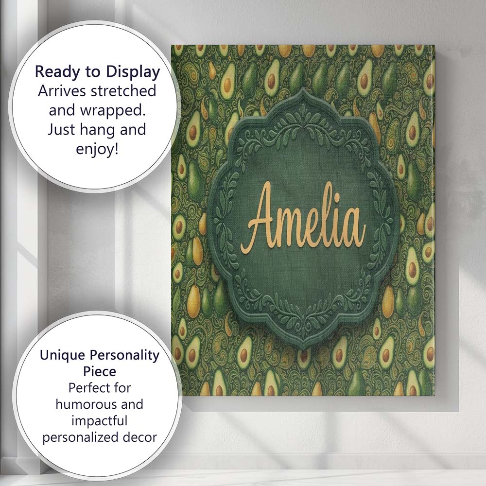 Personalised Name Dark Green Avocado Custom Premium Decorative Design Modern Room Accent Canvas Wall Art Print Decor Picture Ready to Hang