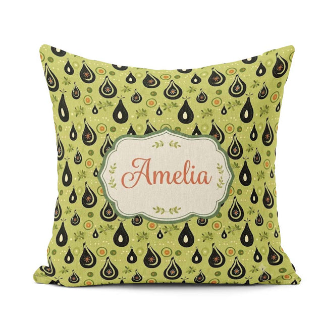 Custom Name Avocado Fruit Minimal Olive Green Seamless Name Cute Square Filled Cushion Throw Pillow Sofa Bed Home Decor Zip Washable UK Made