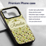 Mid Century Avocado and Leaves Abstract Seamless Custom Name Protective Phone Case Mobile Cover Durable Everyday Smartphone Shock Resistant
