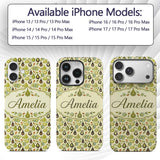 Mid Century Avocado and Leaves Abstract Seamless Custom Name Protective Phone Case Mobile Cover Durable Everyday Smartphone Shock Resistant