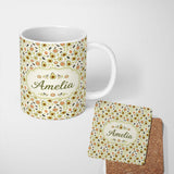 Personalized Custom Name Scandinavian Avocado Fruit Soft Neutral Seamless Pattern Name Cute 11oz Ceramic Coffee Tea Mug White Large Handle
