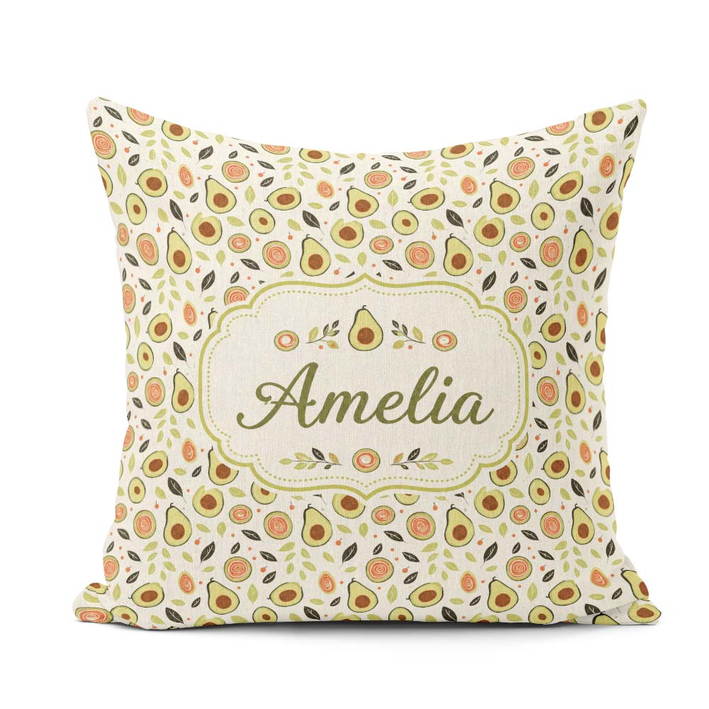Custom Name Scandinavian Avocado Fruit Soft Neutral Pattern Name Square Filled Cushion Throw Pillow Sofa Bed Home Decor Zip Washable UK Made