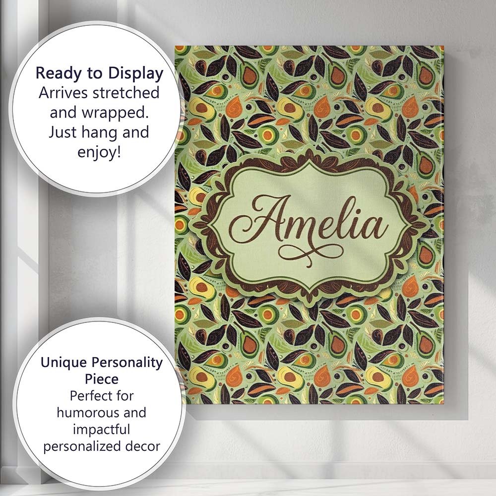 Personalised Name Autumn Avocado Leaf Earth Custom  Bespoke Interior Contemporary Canvas Wall Art Print Decor Picture Ready to Hang