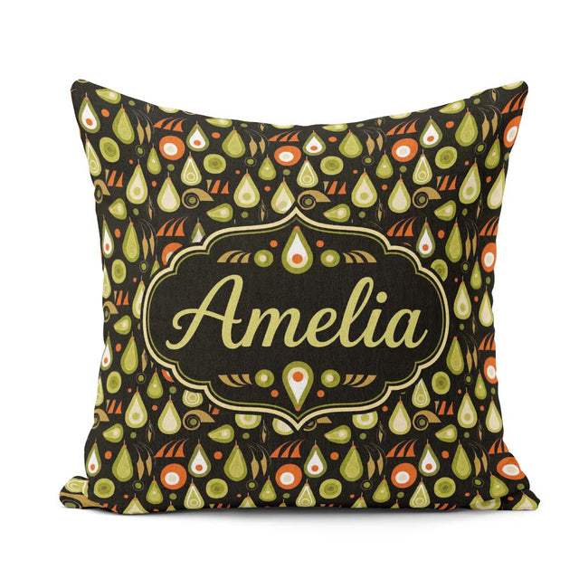 Custom Name Mid Century Pear and Avocado Geometric Seamless Name Square Filled Cushion Throw Pillow Sofa Bed Home Decor Zip Washable UK Made