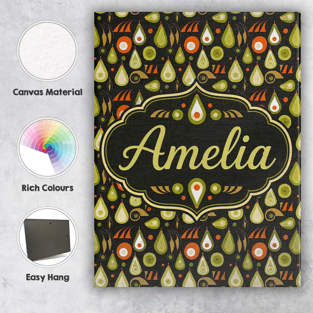 Personalised Name Mid Century Pear and Custom  Modern Room Accent Elegant Feature Canvas Wall Art Print Decor Picture Ready to Hang