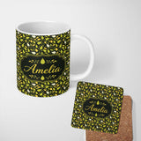Personalized Custom Name Modern Pear Fruit Minimal Dark Background Seamless Pattern Name Cute 11oz Ceramic Coffee Tea Mug White Large Handle