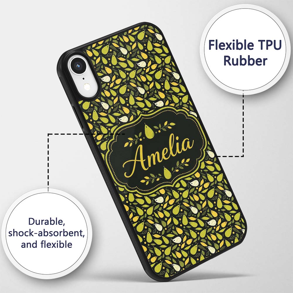 Modern Pear Fruit Minimal Dark Printed Design Custom Name Protective Phone Case Mobile Cover Durable Everyday Smartphone Shock Resistant