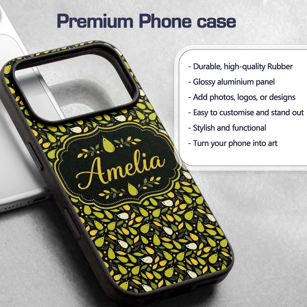 Modern Pear Fruit Minimal Dark Printed Design Custom Name Protective Phone Case Mobile Cover Durable Everyday Smartphone Shock Resistant