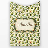 Classic Avocado Vintage Illustration Seamless Pattern Name Cute  Personalised Custom Name Super Soft Fleece Blanket Bed Sofa Throw