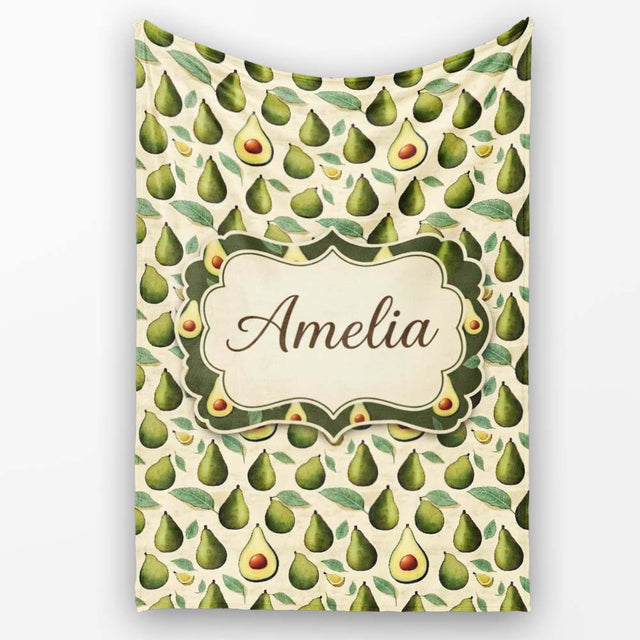 Classic Avocado Vintage Illustration Seamless Pattern Name Cute  Personalised Custom Name Super Soft Fleece Blanket Bed Sofa Throw