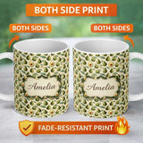 Personalized Custom Name Classic Avocado Vintage Illustration Seamless Pattern Name Cute 11oz Ceramic Coffee Tea Mug White Large Handle