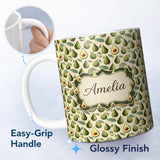 Personalized Custom Name Classic Avocado Vintage Illustration Seamless Pattern Name Cute 11oz Ceramic Coffee Tea Mug White Large Handle