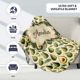 Classic Avocado Vintage Illustration Seamless Pattern Name Cute  Personalised Custom Name Super Soft Fleece Blanket Bed Sofa Throw