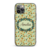 Playful Avocado and Leaf Cute Style Seamless Custom Name Protective Phone Case Mobile Cover Durable Everyday Smartphone Shock Resistant