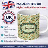 Personalized Custom Name Playful Avocado and Leaf Cute Style Seamless Pattern Name Unique 11oz Ceramic Coffee Tea Mug White Large Handle