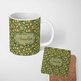 Personalized Custom Name Botanical Avocado Garden Seamless Pattern Name Cute Unique Gift 11oz Ceramic Coffee Tea Mug White Large Handle