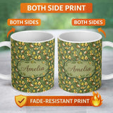 Personalized Custom Name Botanical Avocado Garden Seamless Pattern Name Cute Unique Gift 11oz Ceramic Coffee Tea Mug White Large Handle