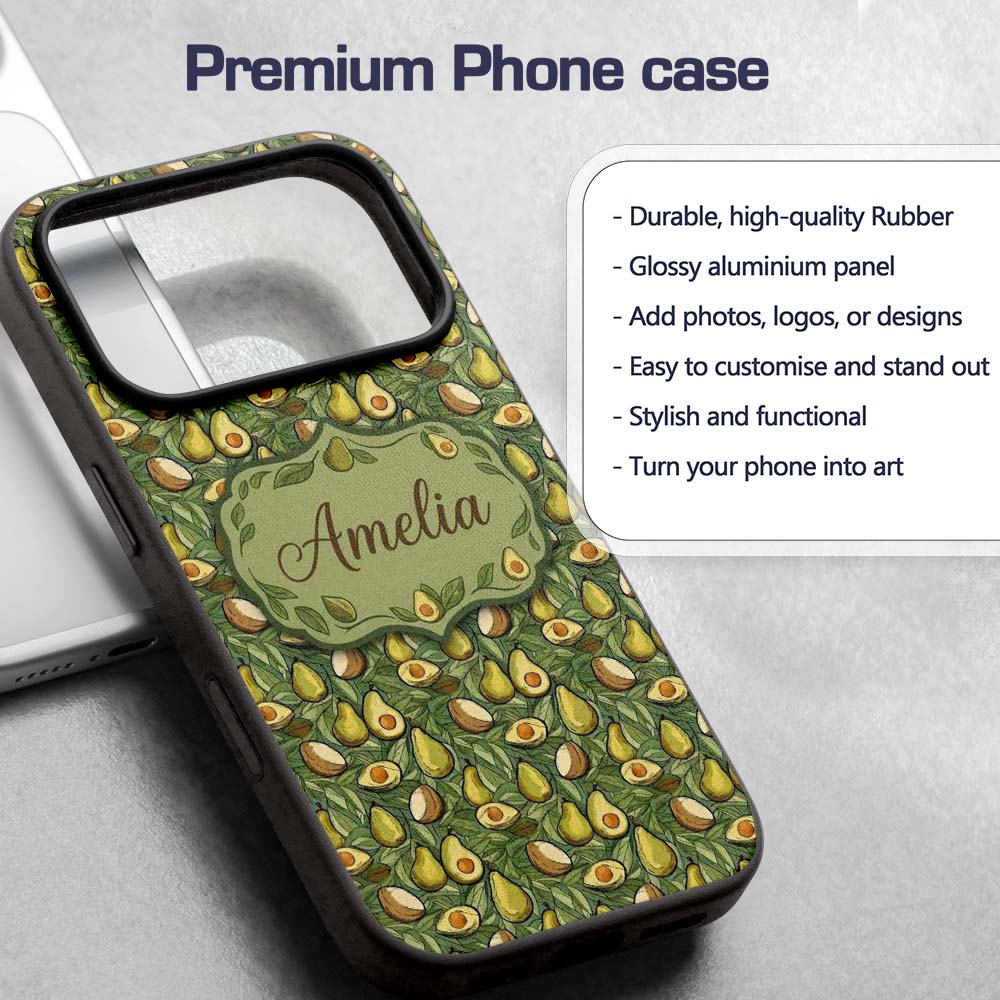 Botanical Avocado Garden Seamless Pattern Name Custom Name Protective Phone Case Mobile Cover Durable Everyday Smartphone Shock Resistant