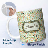 Personalized Custom Name Pastel Pear Fruit Soft Scandinavian Seamless Pattern Name Cute 11oz Ceramic Coffee Tea Mug White Large Handle
