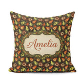 Custom Name Avocado Abstract Mid Century Seamless Pattern Cute Square Filled Cushion Throw Pillow Sofa Bed Home Decor Zip Washable UK Made