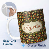 Personalized Custom Name Avocado Abstract Mid Century Seamless Pattern Custom Name Cute 11oz Ceramic Coffee Tea Mug White Large Handle